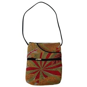 Danny K Beverly Hills Tropical Tapestry Crossbody Bag Made in USA Red Green Gold